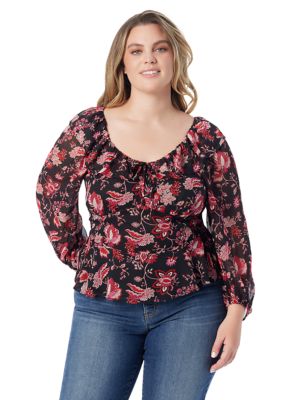Jessica Simpson Women's Plus Size Aki Printed Woven Top