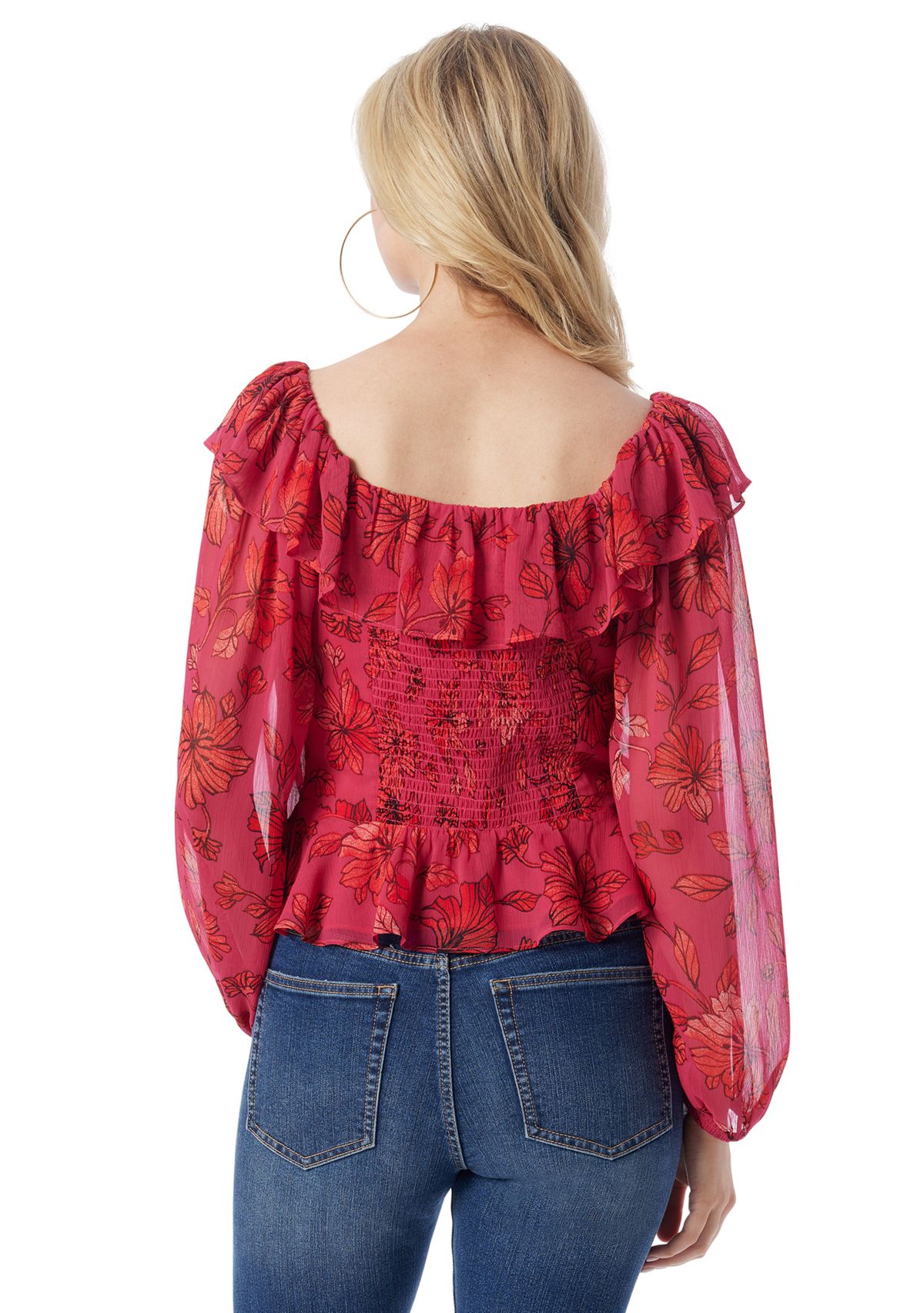 Womens Printed Blouson Sleeve Blouse