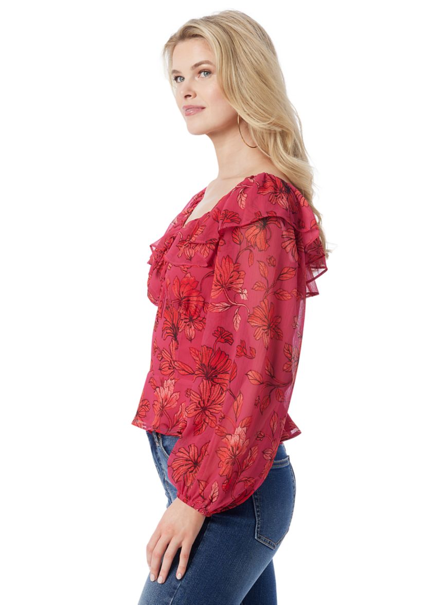 Womens Printed Blouson Sleeve Blouse