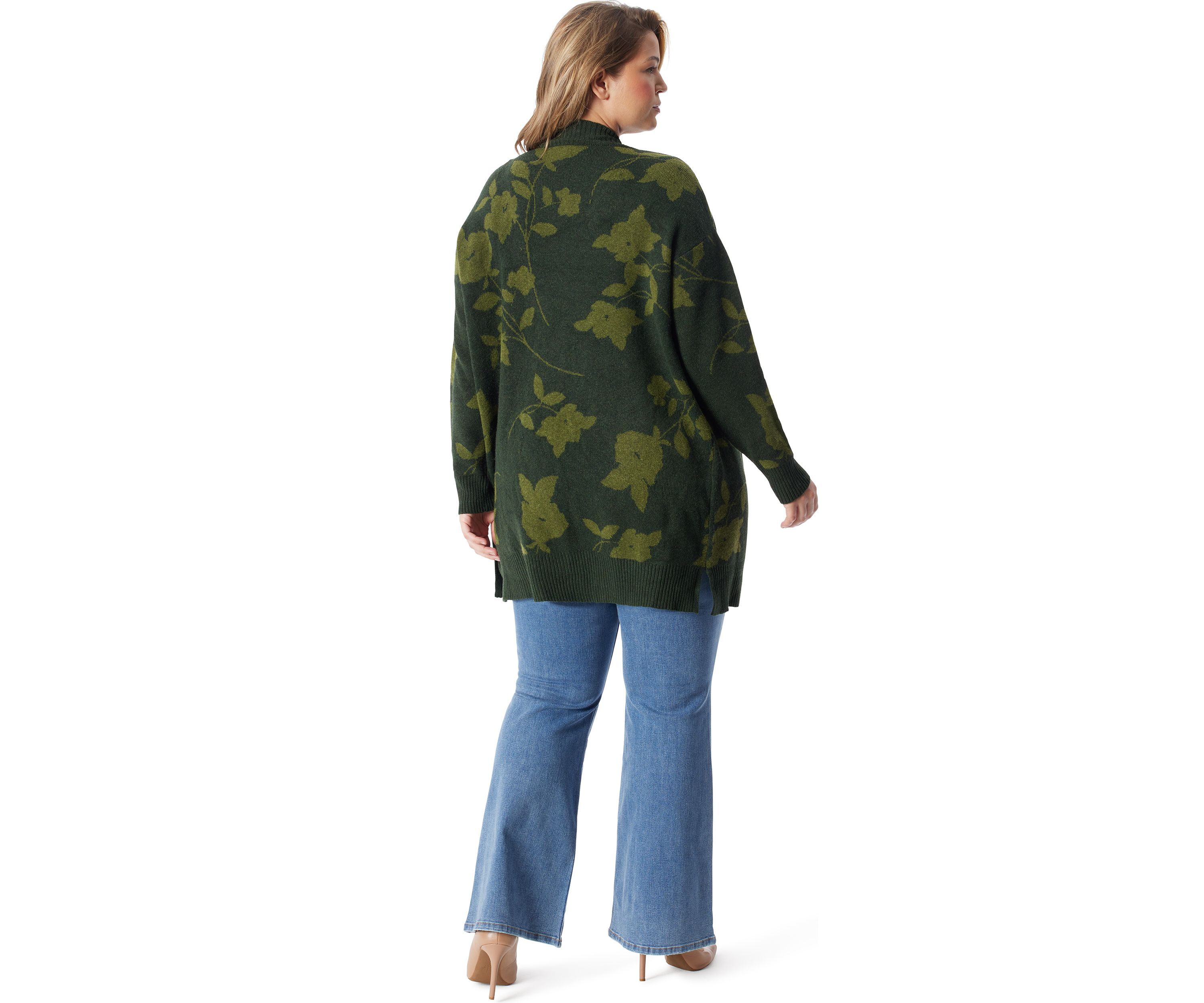 Plus Size Open Front Jacquard Printed Cardigan