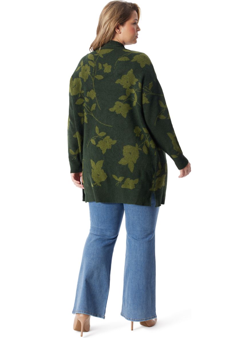 Plus Size Open Front Jacquard Printed Cardigan