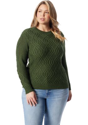 Jessica Simpson Women's Plus Size Cable Knit Sweater, Black, 3X