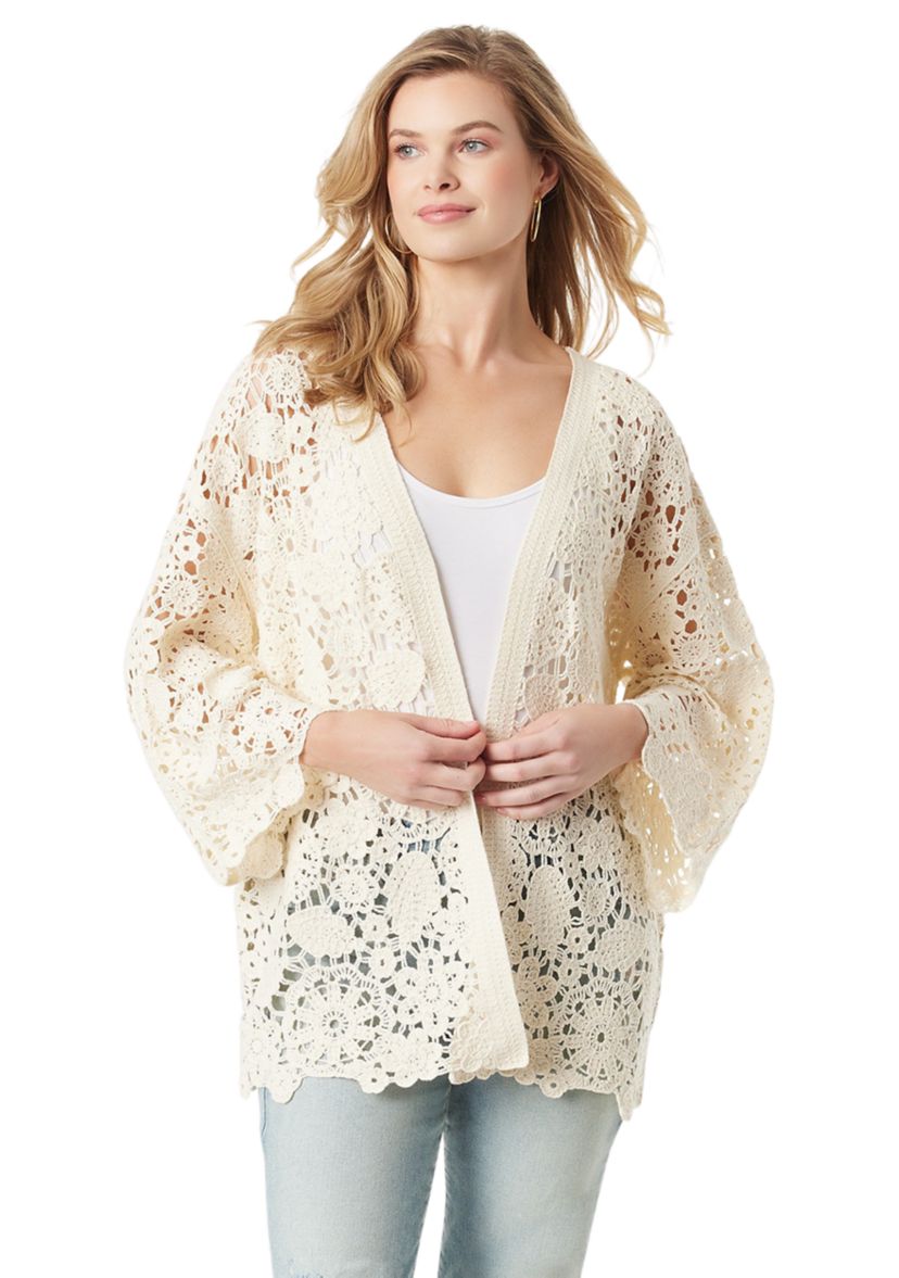 Womens Crocheted Open Cardigan 