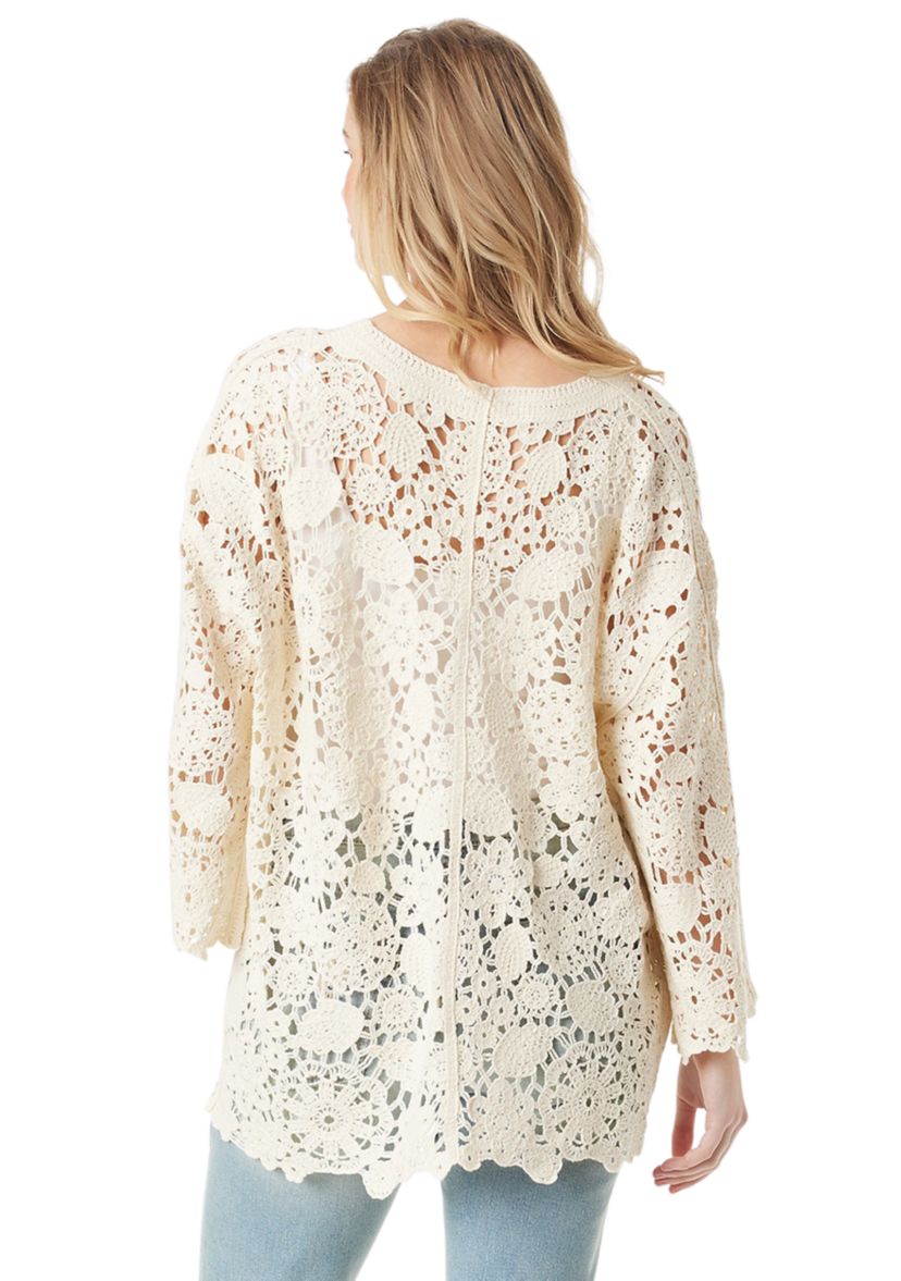 Womens Crocheted Open Cardigan 
