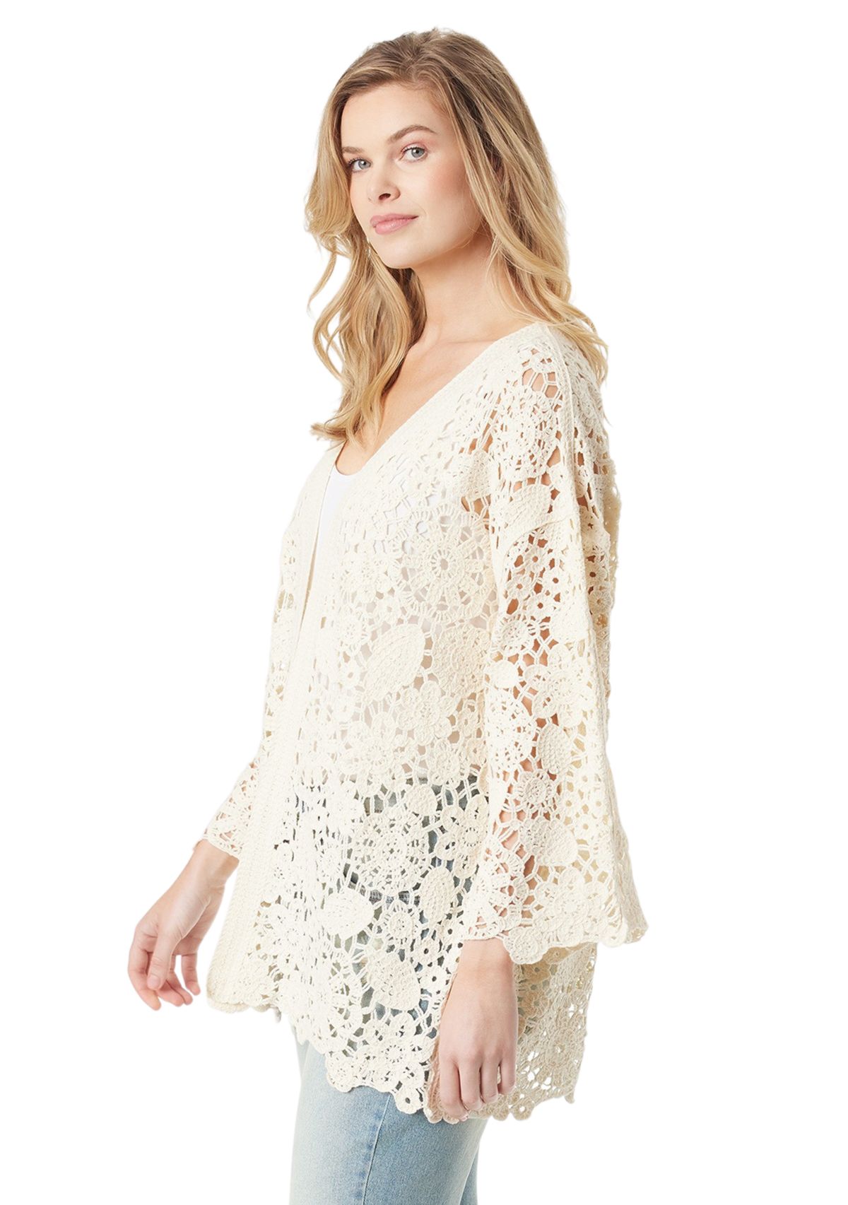 Womens Crocheted Open Cardigan 