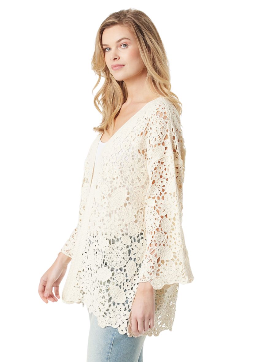 Womens Crocheted Open Cardigan 