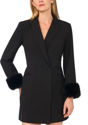 Ted Baker Women's Fur Cuff Double-Breasted Blazer Dress, Black, 6