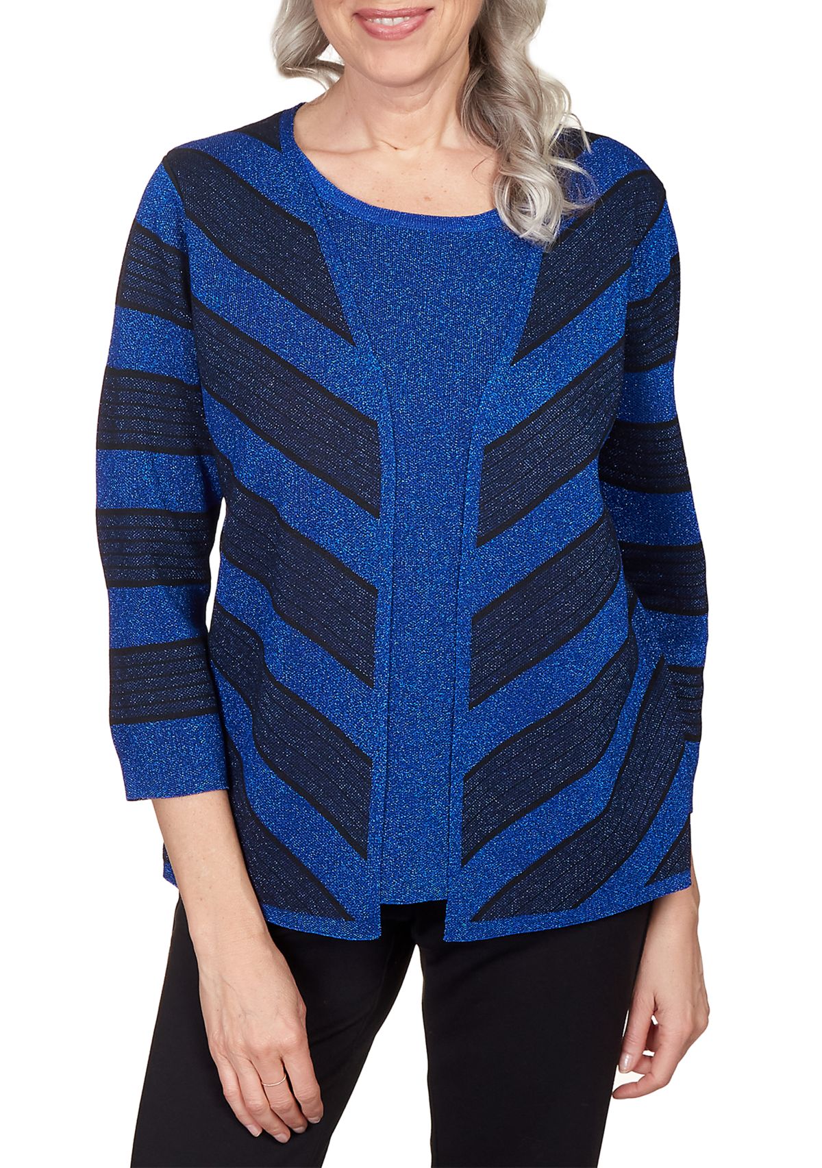 Womens Chevron Stripe Two for One Sweater