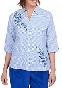 Alfred Dunner Women's Classics Embroidered Mitered Stripe Top | belk