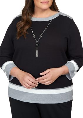 Alfred Dunner® Stripe Top with Necklace