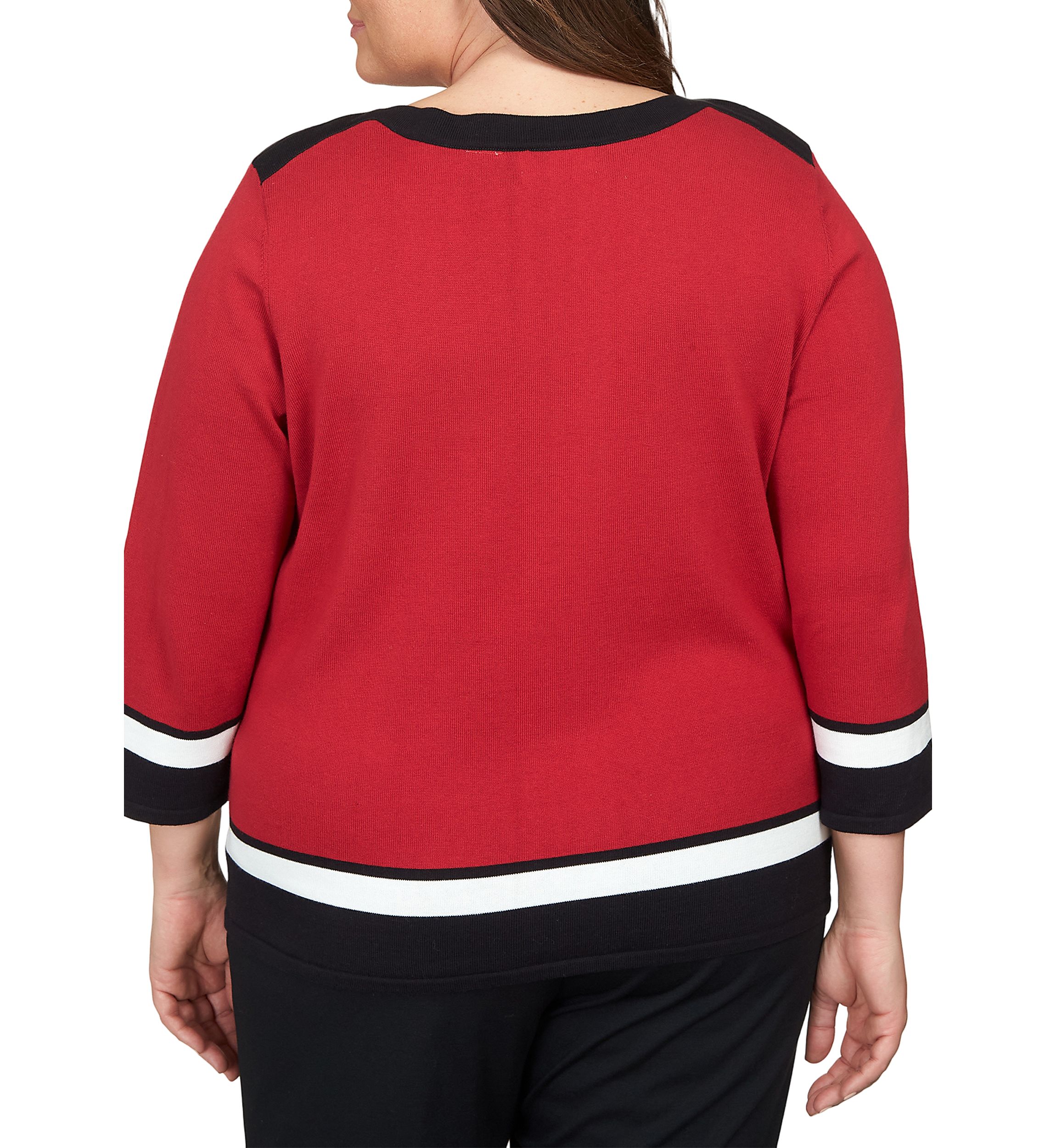 Plus Size Border Stripe Sweater with Detachable Necklace
