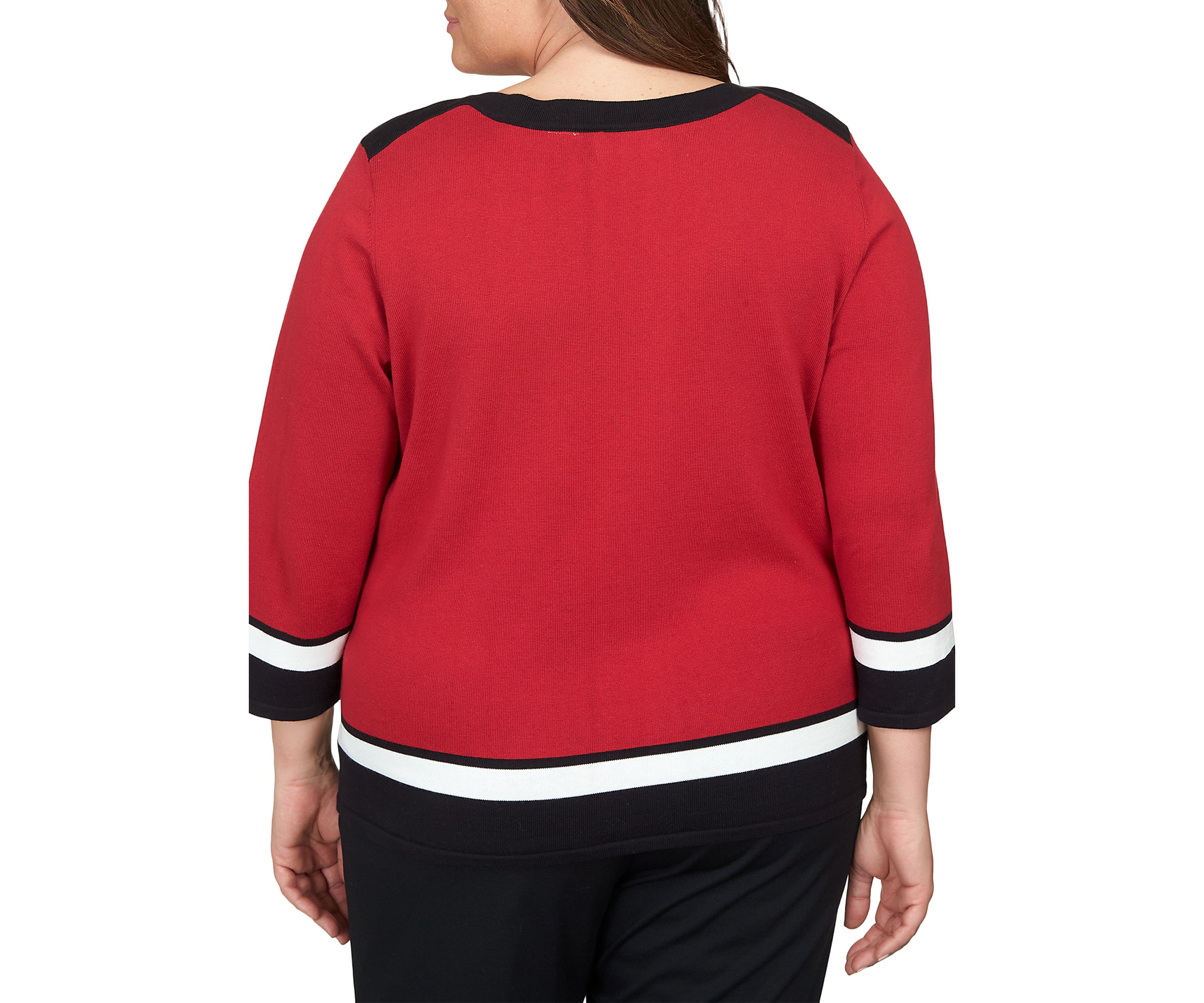 Plus Size Border Stripe Sweater with Detachable Necklace