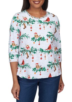 Petite Birds on Branch Knit Top