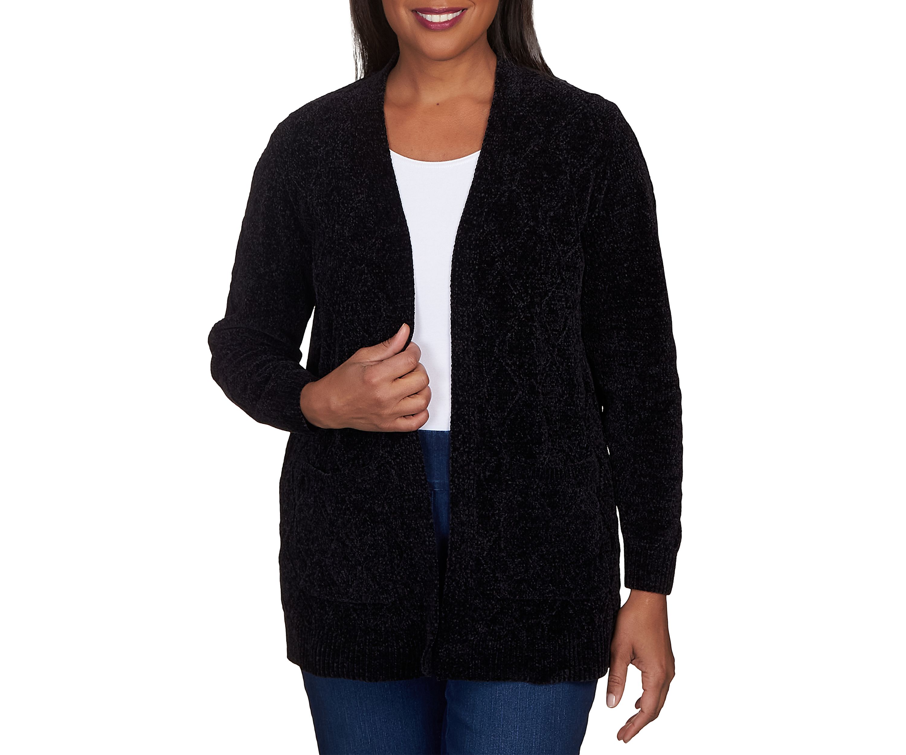 Petite Long Open Chenille Cardigan