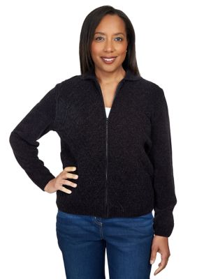 Petite Classics Zip Front Cardigan with Lurex