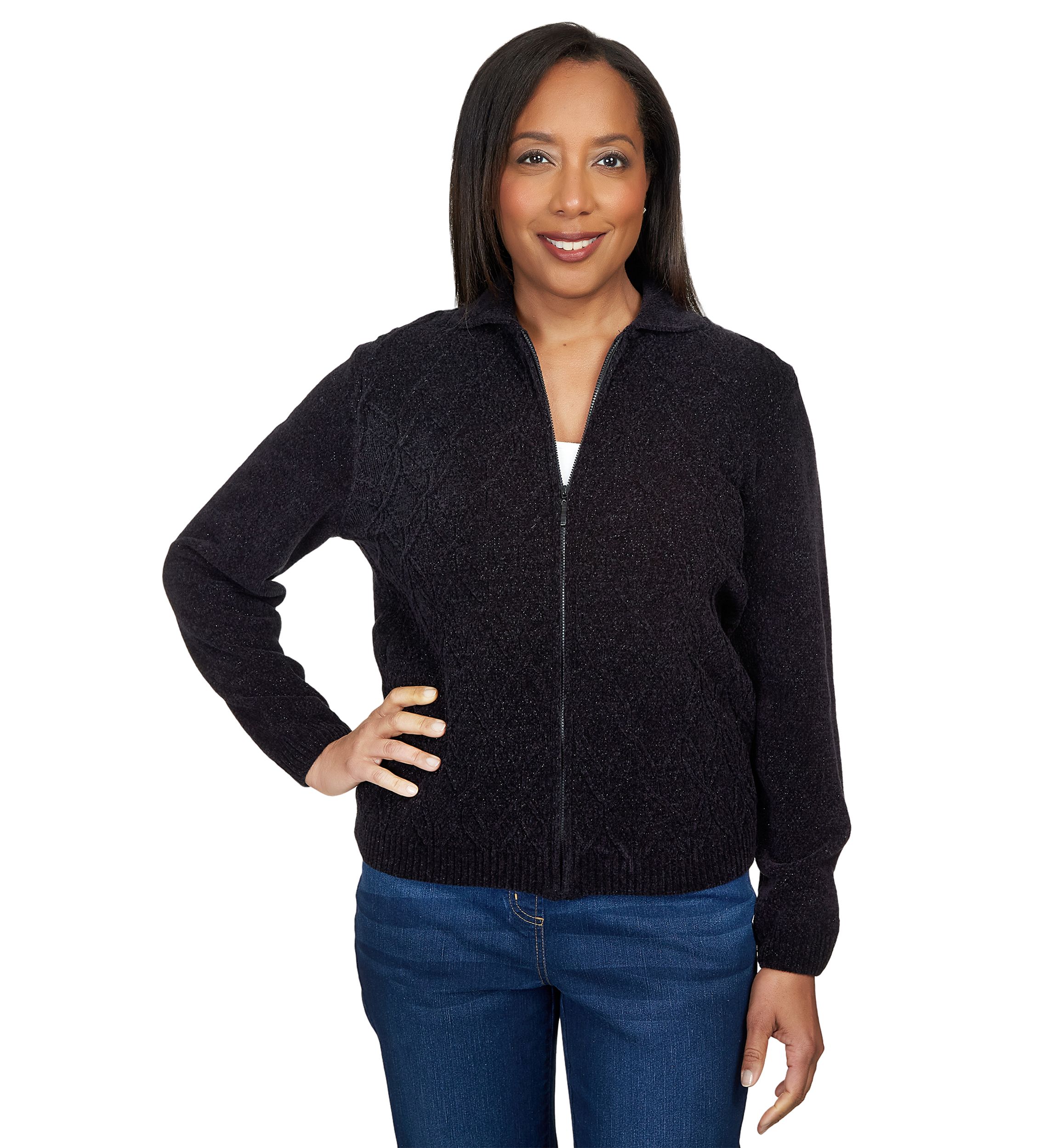 Petite Classics Zip Front Cardigan with Lurex