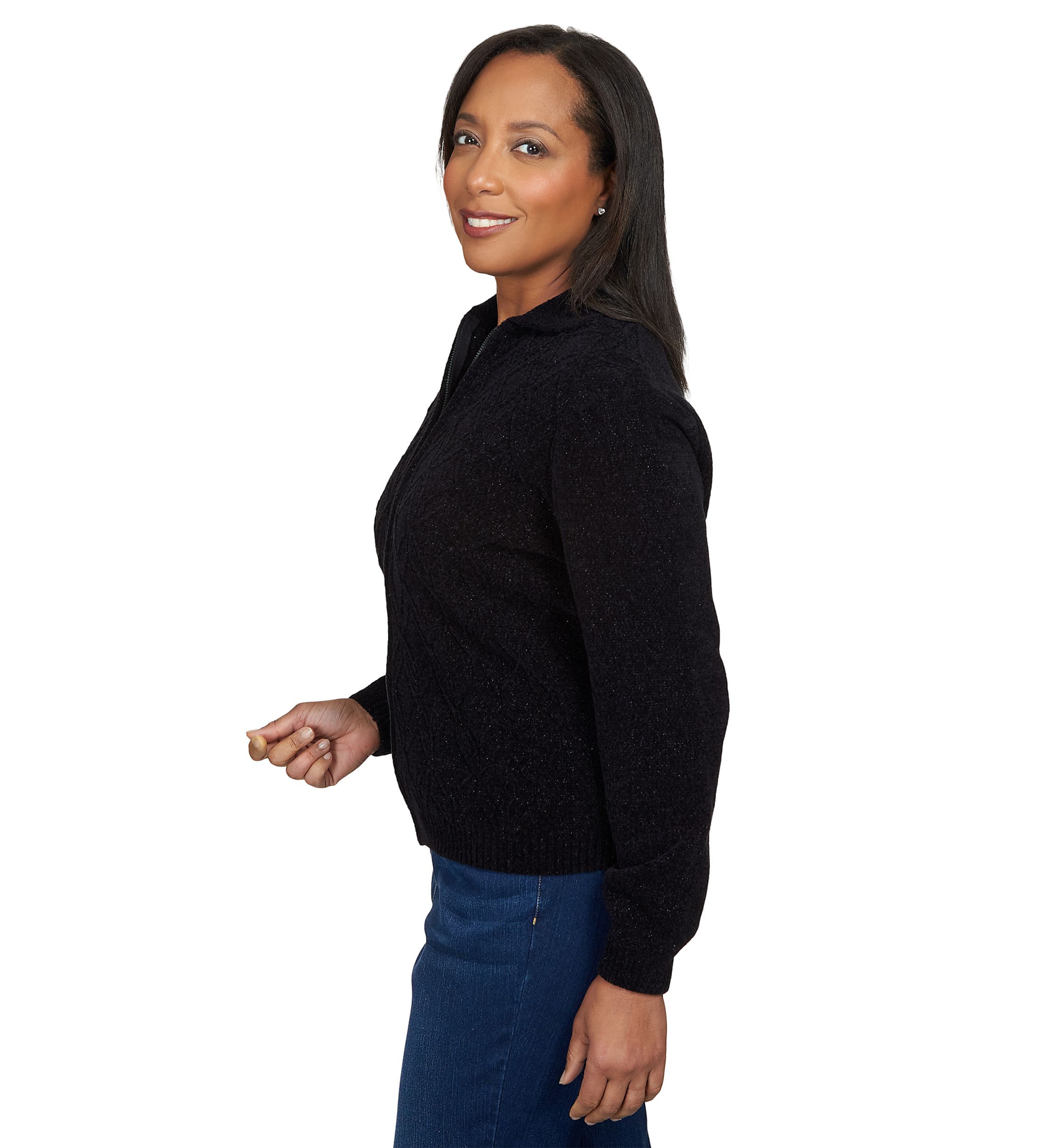 Petite Classics Zip Front Cardigan with Lurex