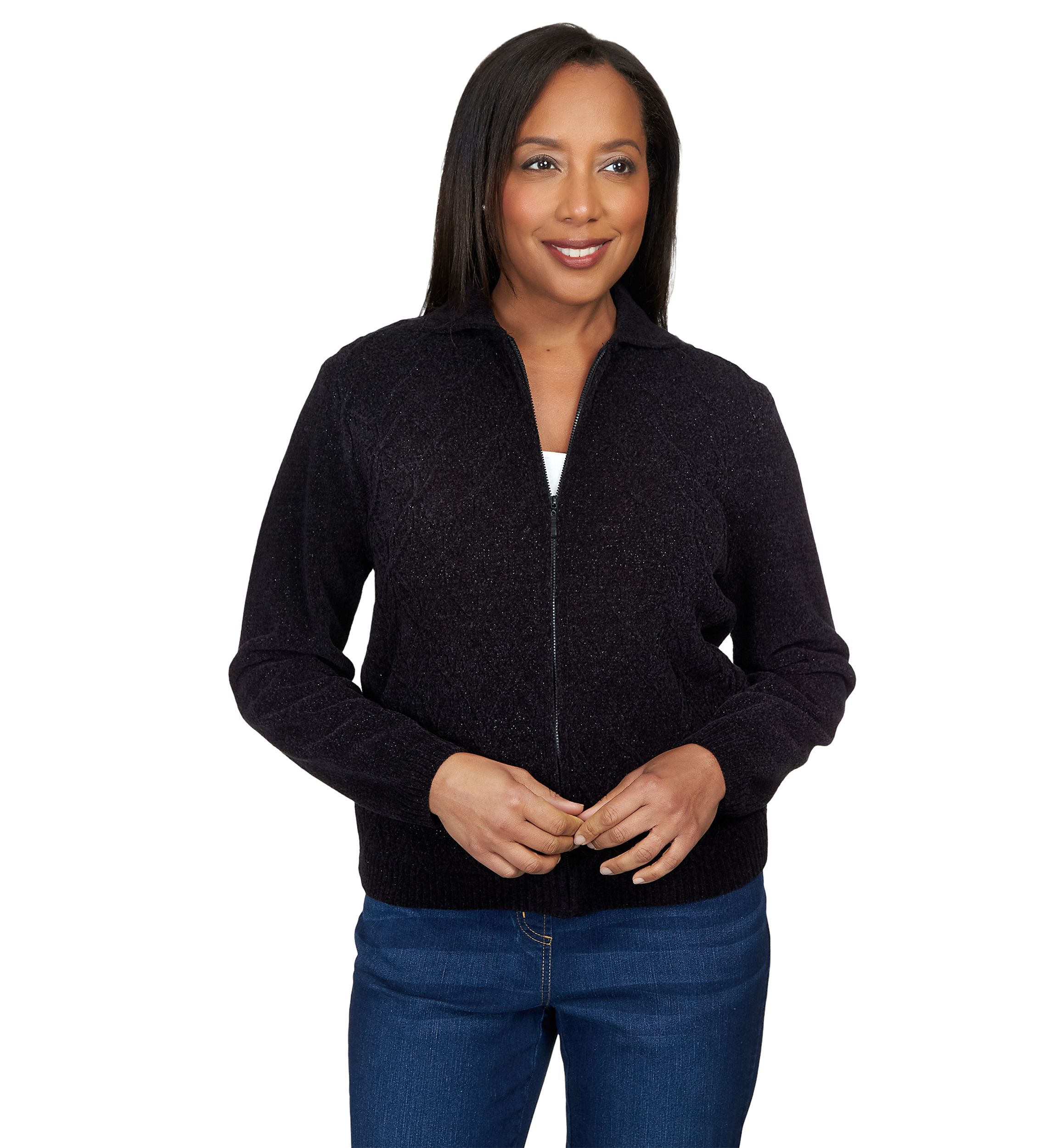 Petite Classics Zip Front Cardigan with Lurex