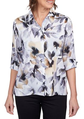 Petite Classics Watercolor Floral Woven Top