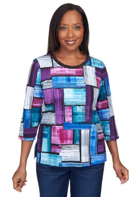 Women's 3/4 Sleeve Color Block Printed T-Shirt