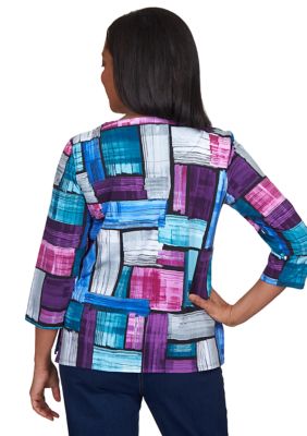 Women's 3/4 Sleeve Color Block Printed T-Shirt