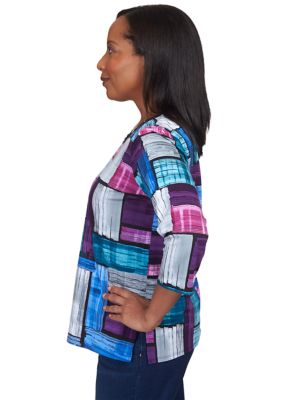 Women's 3/4 Sleeve Color Block Printed T-Shirt