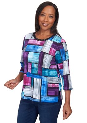 Women's 3/4 Sleeve Color Block Printed T-Shirt