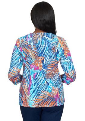 Women's 3/4 Sleeve Parrot Mosaic Print T-Shirt