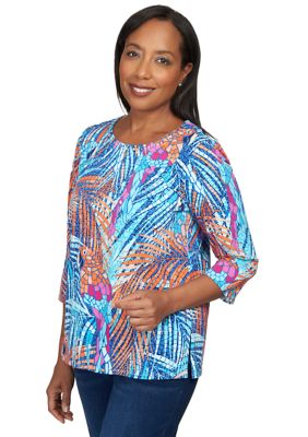 Women's 3/4 Sleeve Parrot Mosaic Print T-Shirt