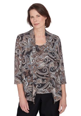 Alfred Dunner Women's Classics Paisley Lurex Two in One Top