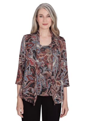 Alfred Dunner Women's Classics Paisley Lurex Two in One Top, Small