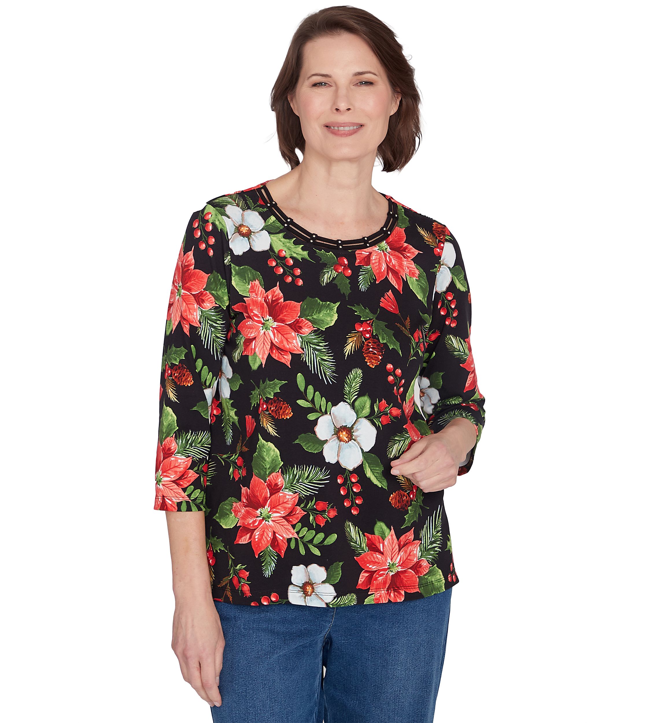 Womens Classic Poinsettia Printed Top
