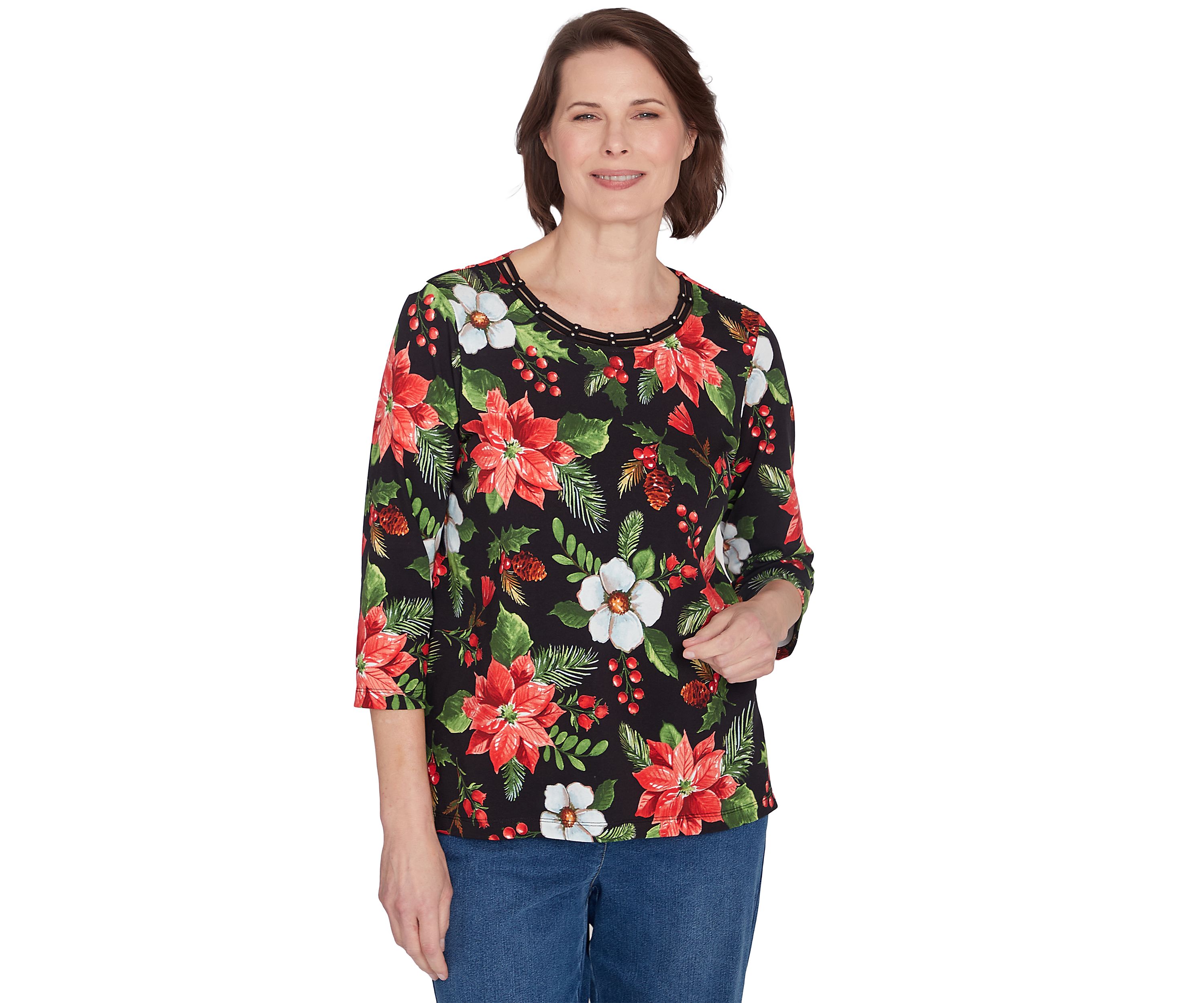 Womens Classic Poinsettia Printed Top
