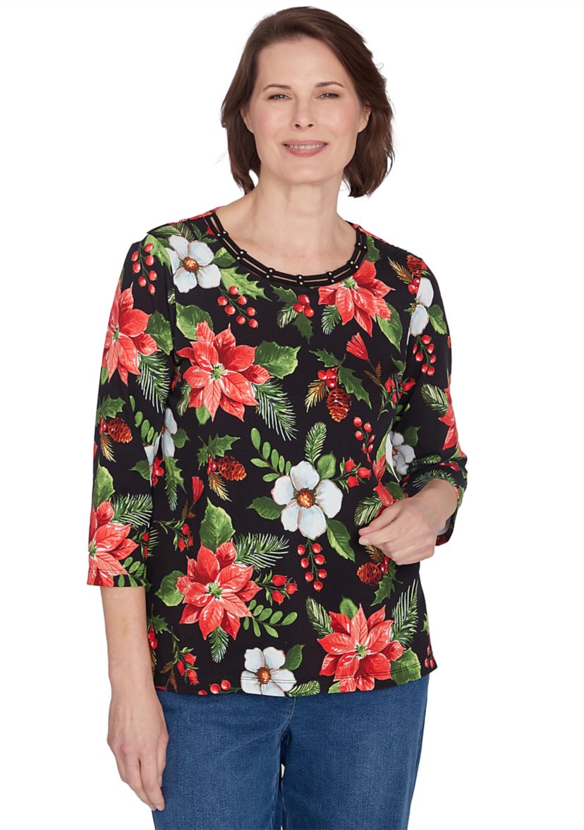 Womens Classic Poinsettia Printed Top