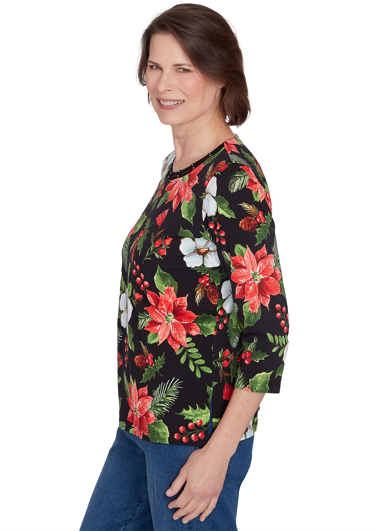 Womens Classic Poinsettia Printed Top
