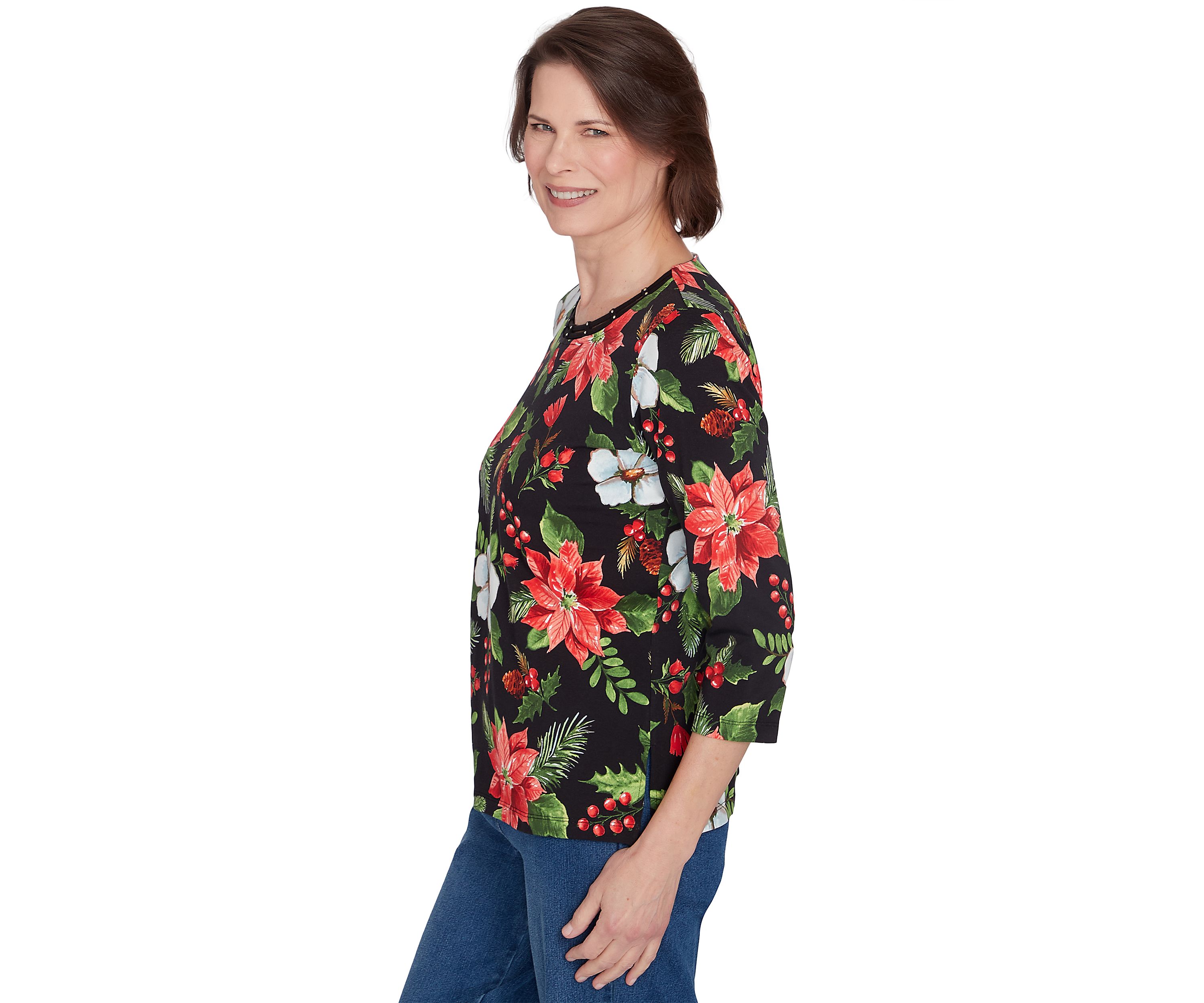 Womens Classic Poinsettia Printed Top