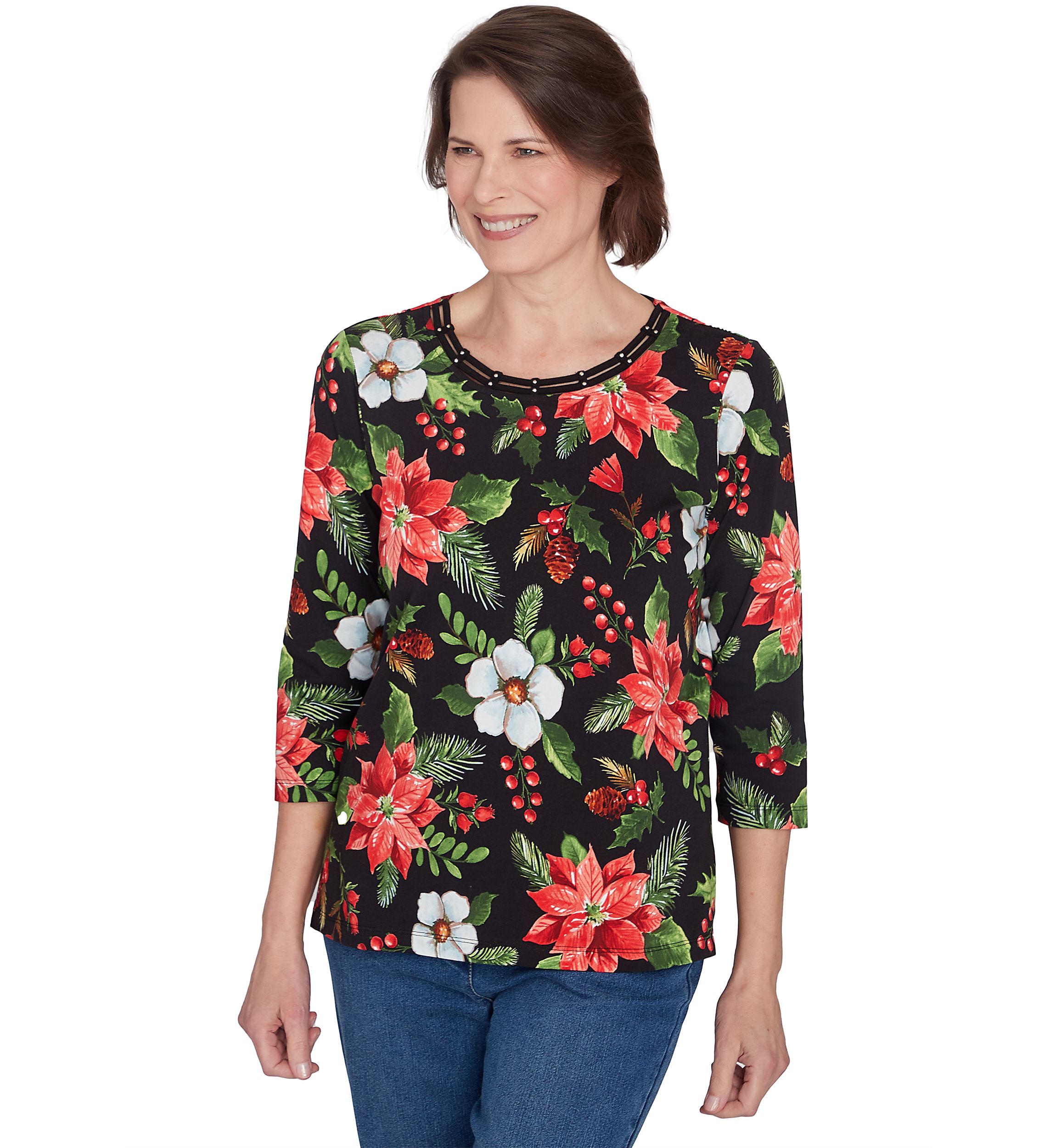 Womens Classic Poinsettia Printed Top
