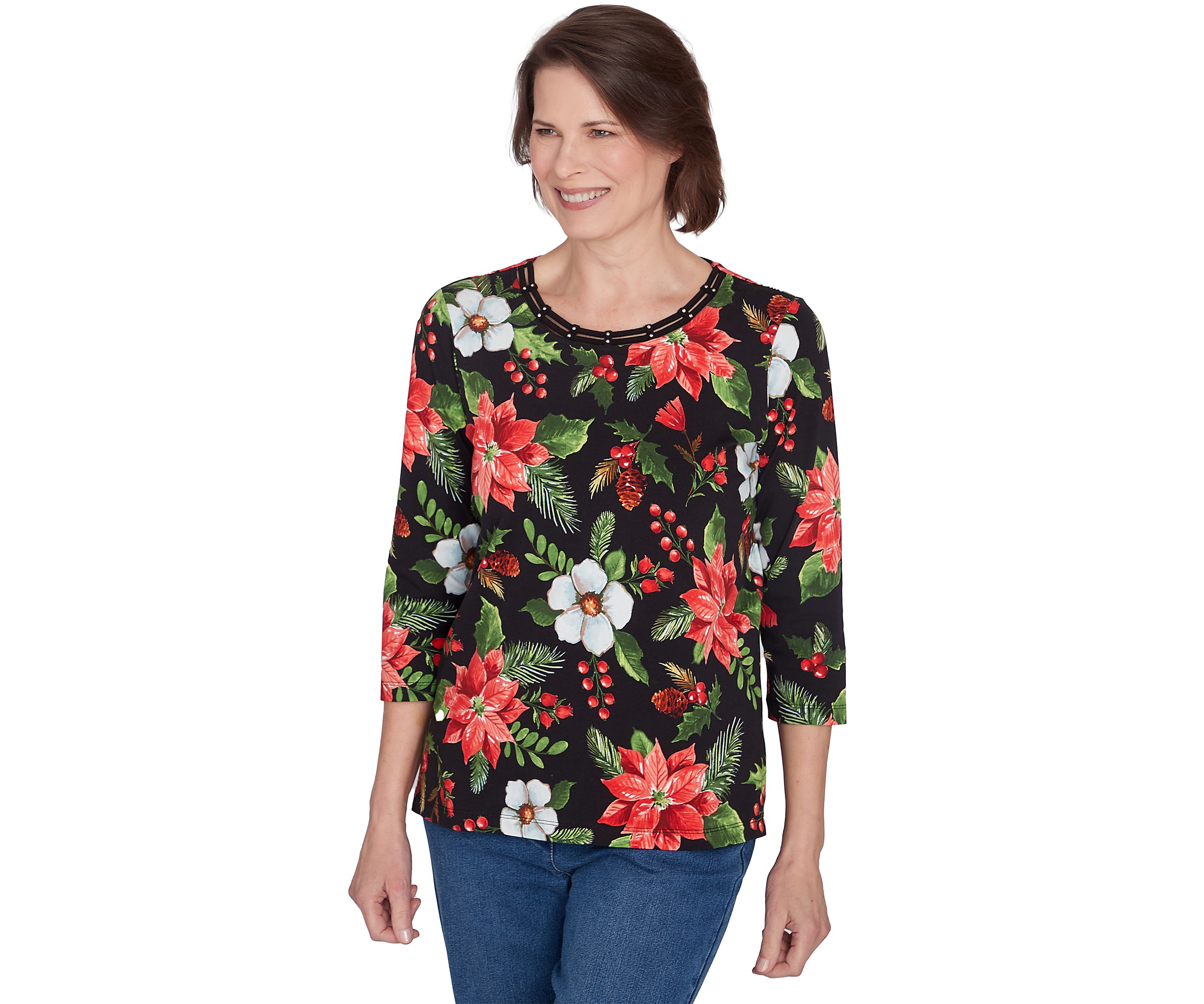 Womens Classic Poinsettia Printed Top