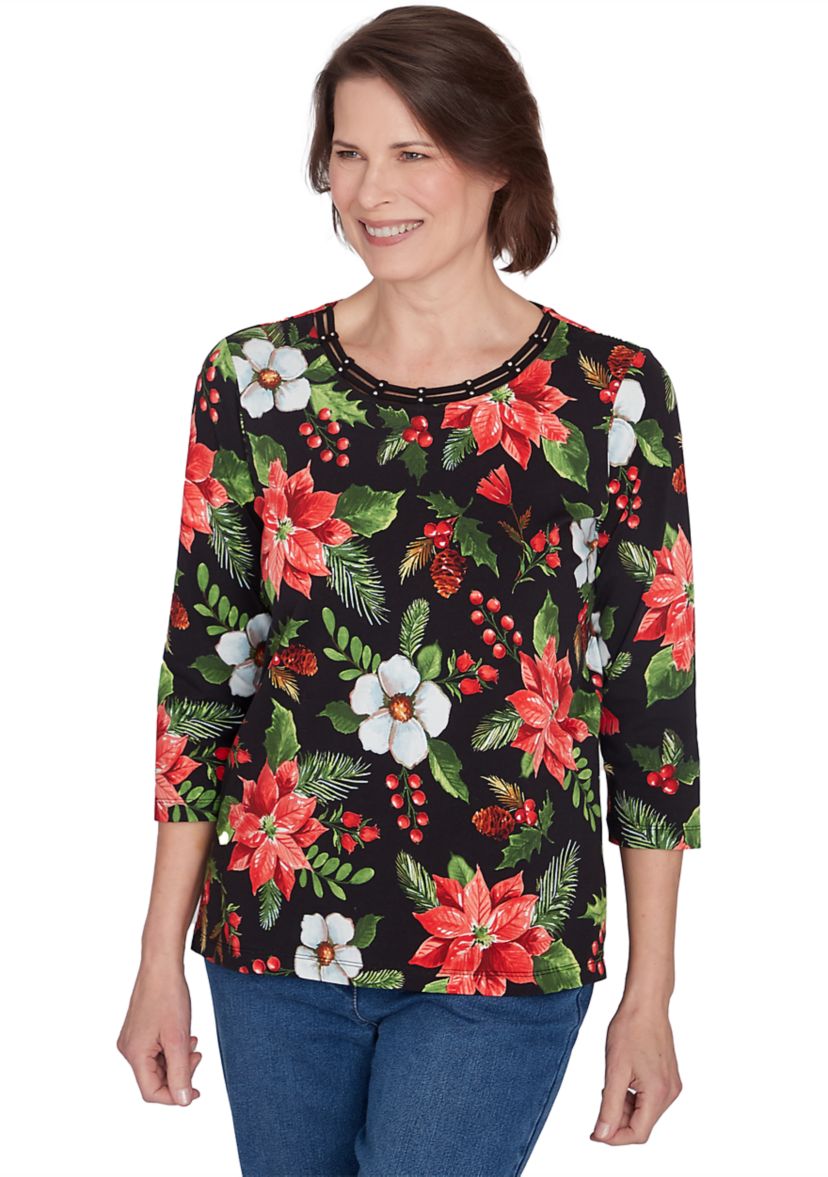 Womens Classic Poinsettia Printed Top