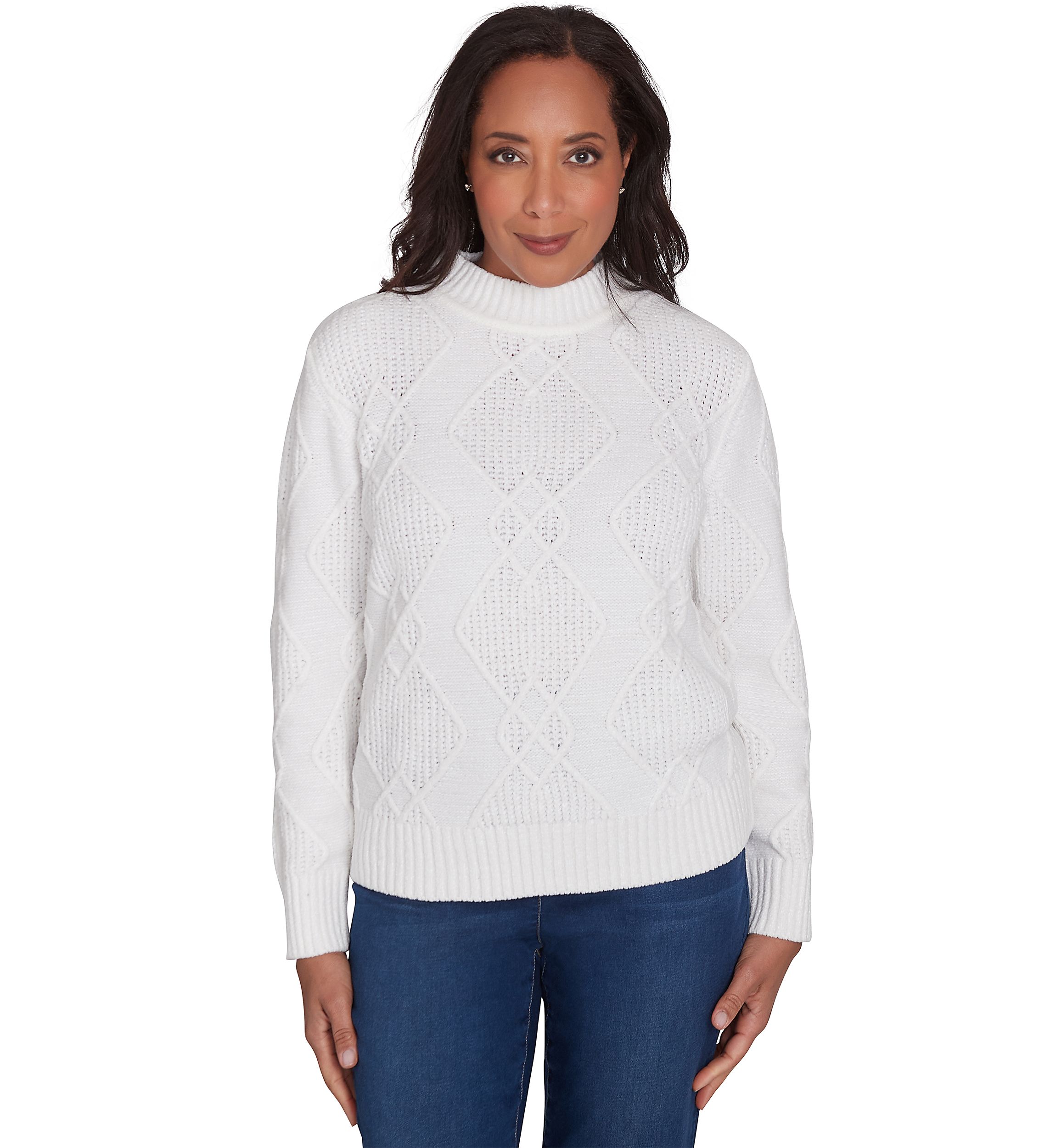 Womens Classic Chenille Diamond Stitched Sweater