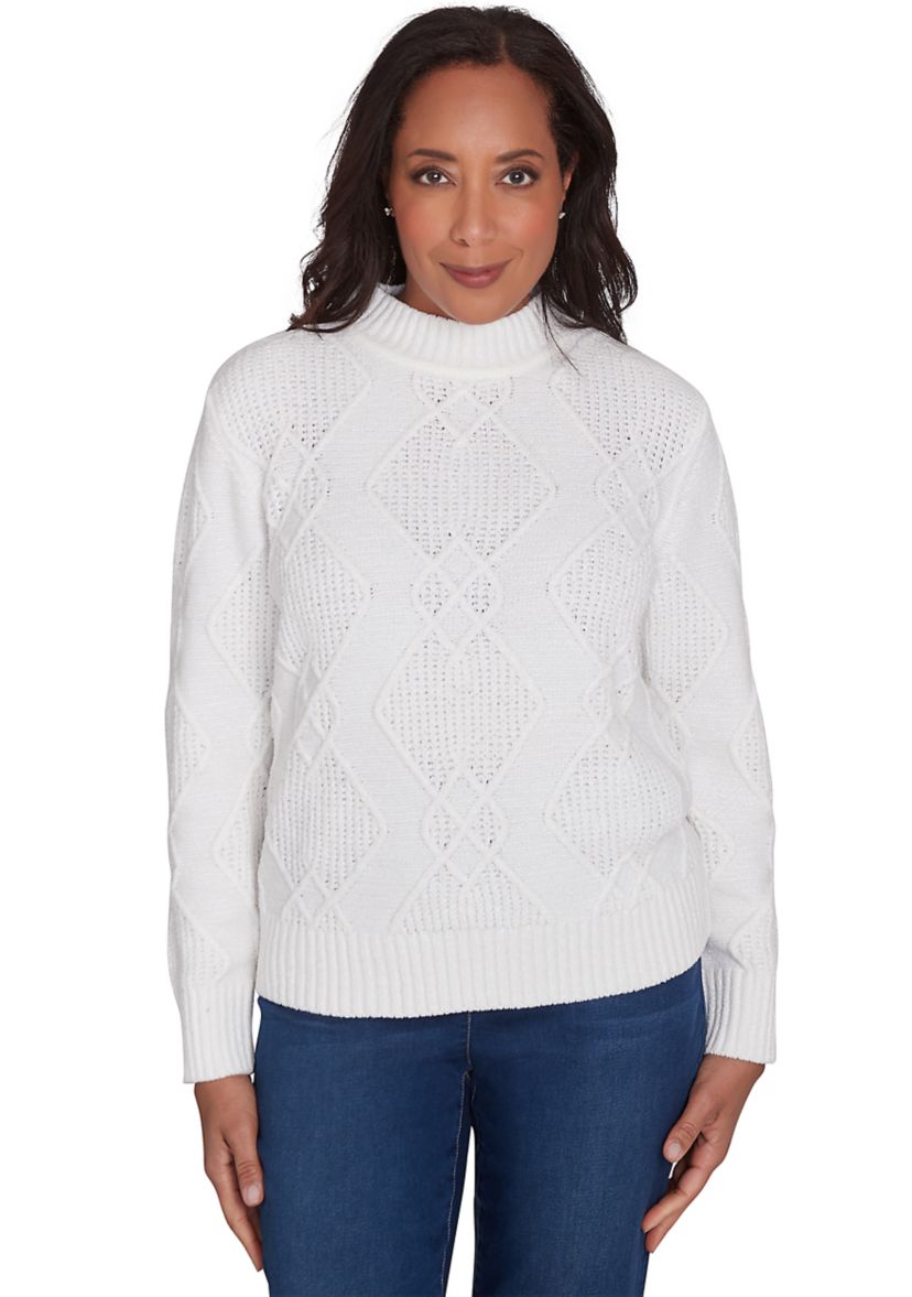 Womens Classic Chenille Diamond Stitched Sweater