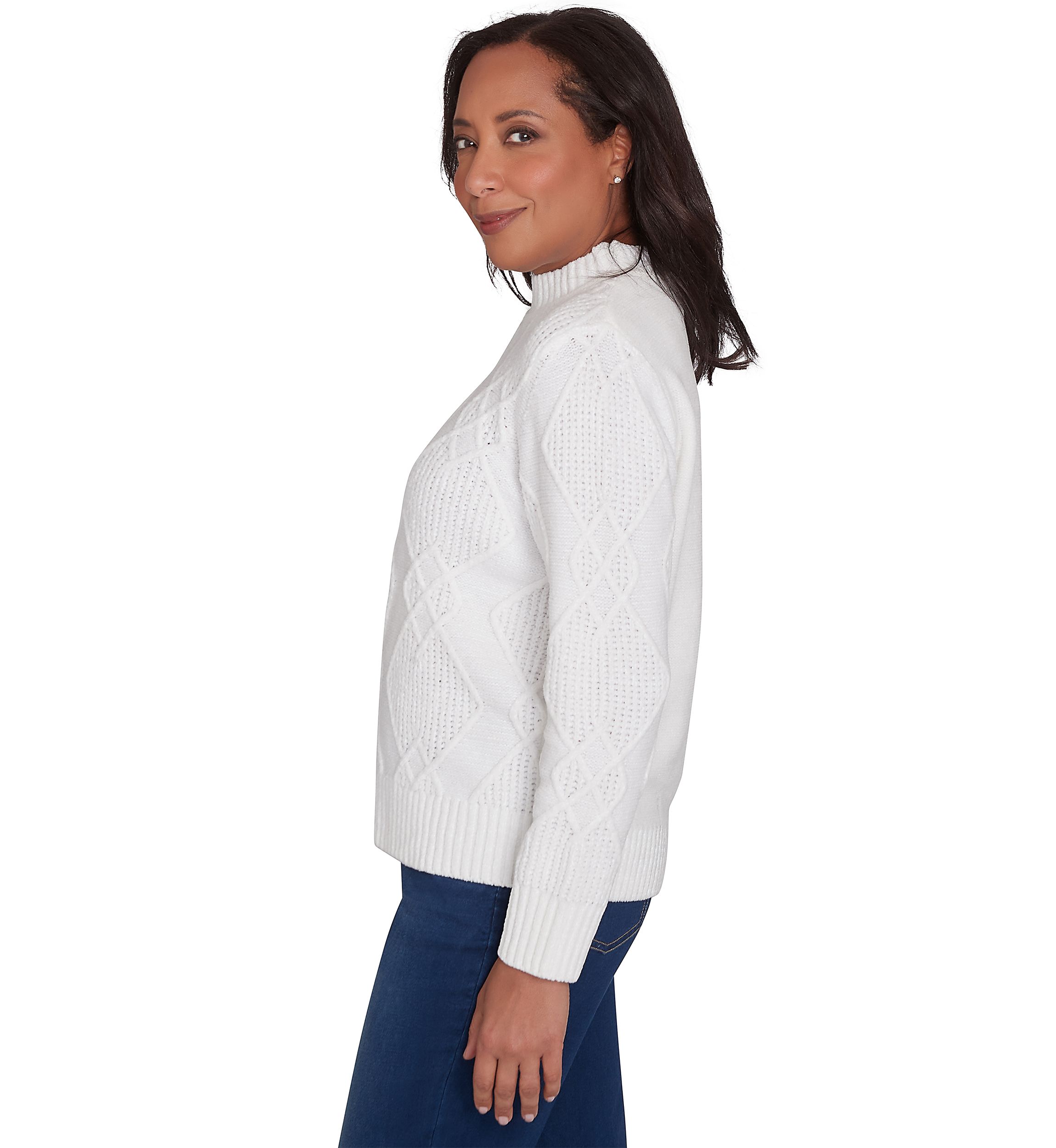 Womens Classic Chenille Diamond Stitched Sweater