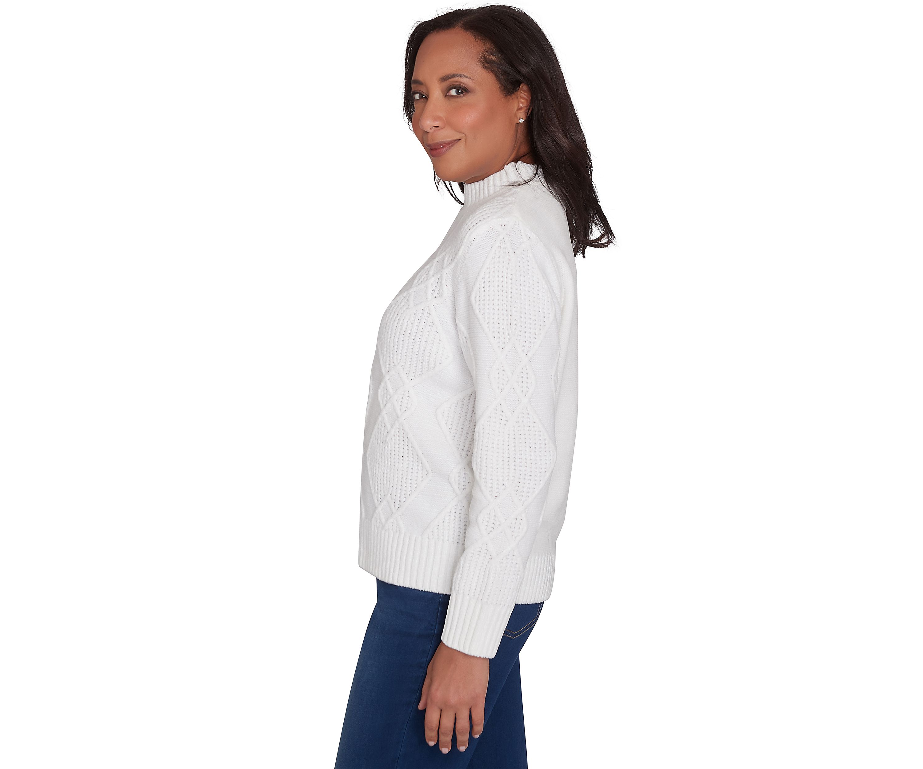 Womens Classic Chenille Diamond Stitched Sweater