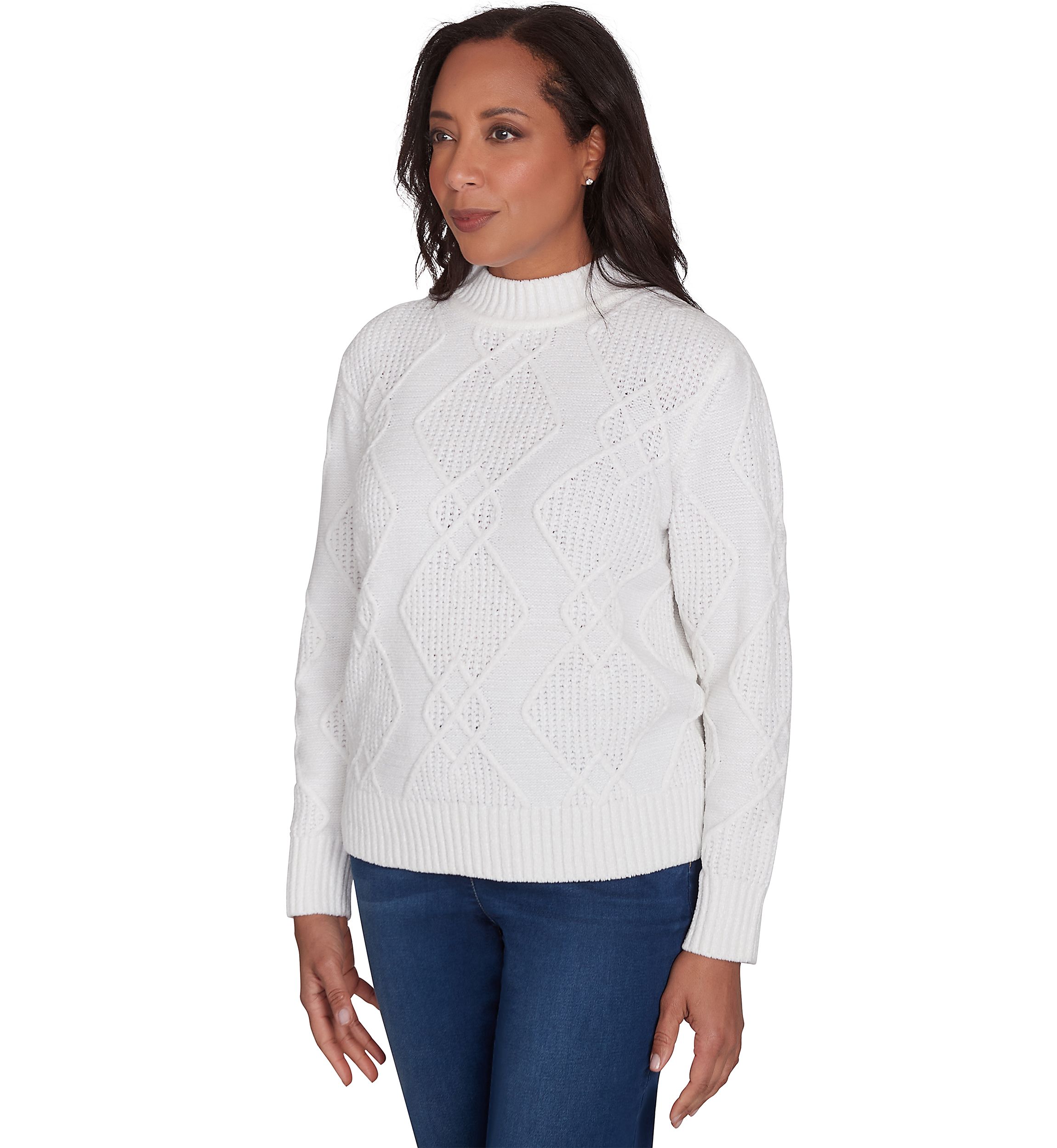 Womens Classic Chenille Diamond Stitched Sweater