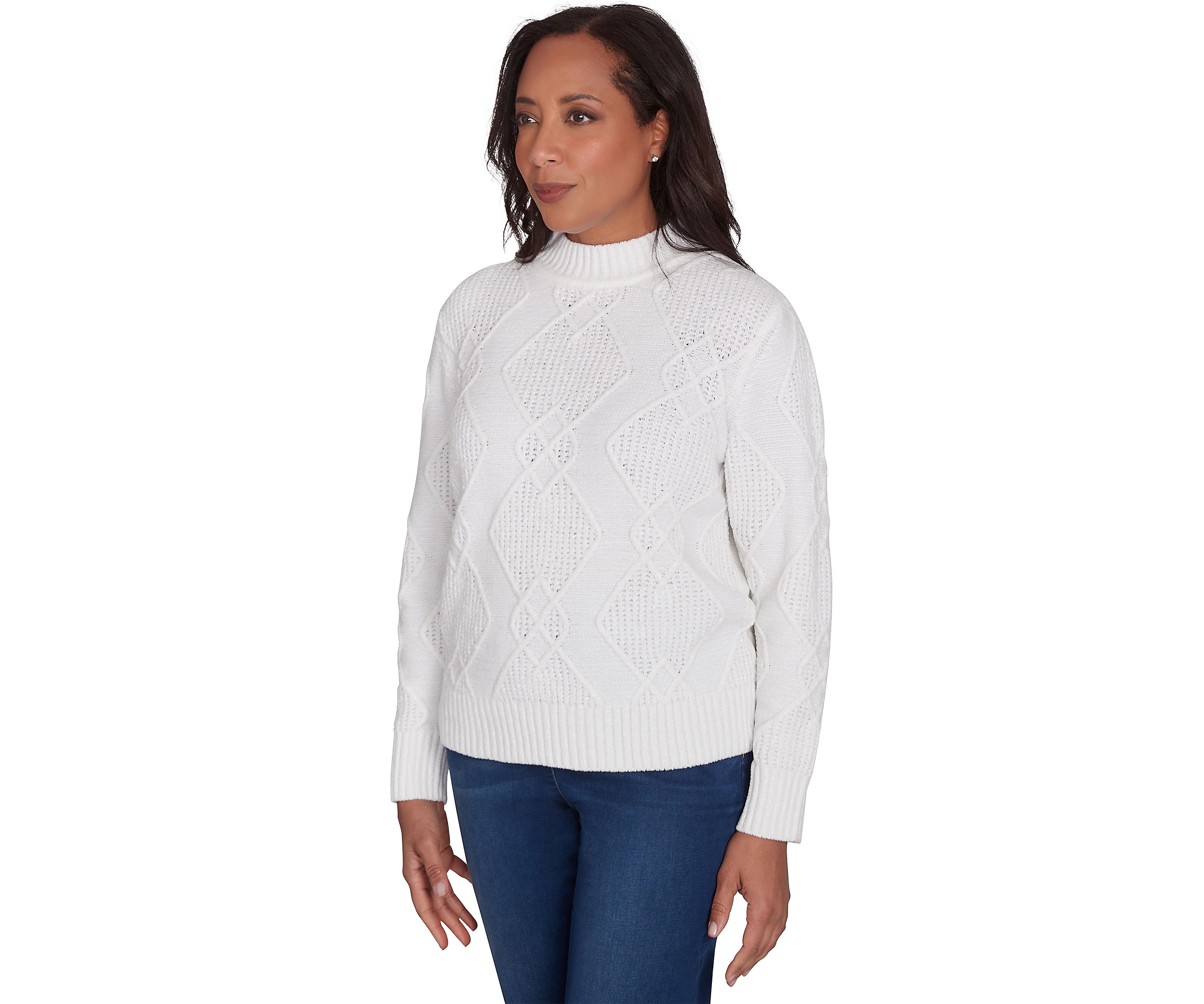 Womens Classic Chenille Diamond Stitched Sweater