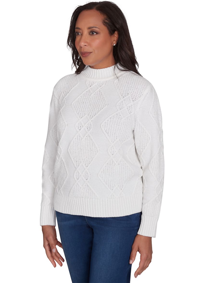 Womens Classic Chenille Diamond Stitched Sweater