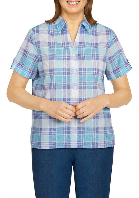 Alfred Dunner Womens Watercolor Plaid Shirt