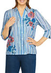 Womens Classics 3/4 Sleeve Striped Floral Top