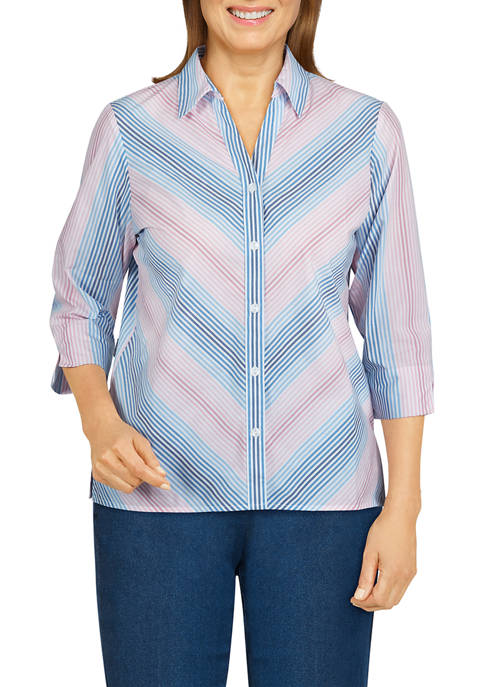 Alfred Dunner Womens Classics Woven Stripe Shirt