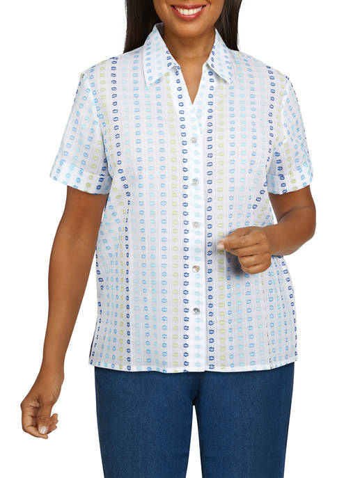 Alfred Dunner Womens Clip Dot Button Up Shirt